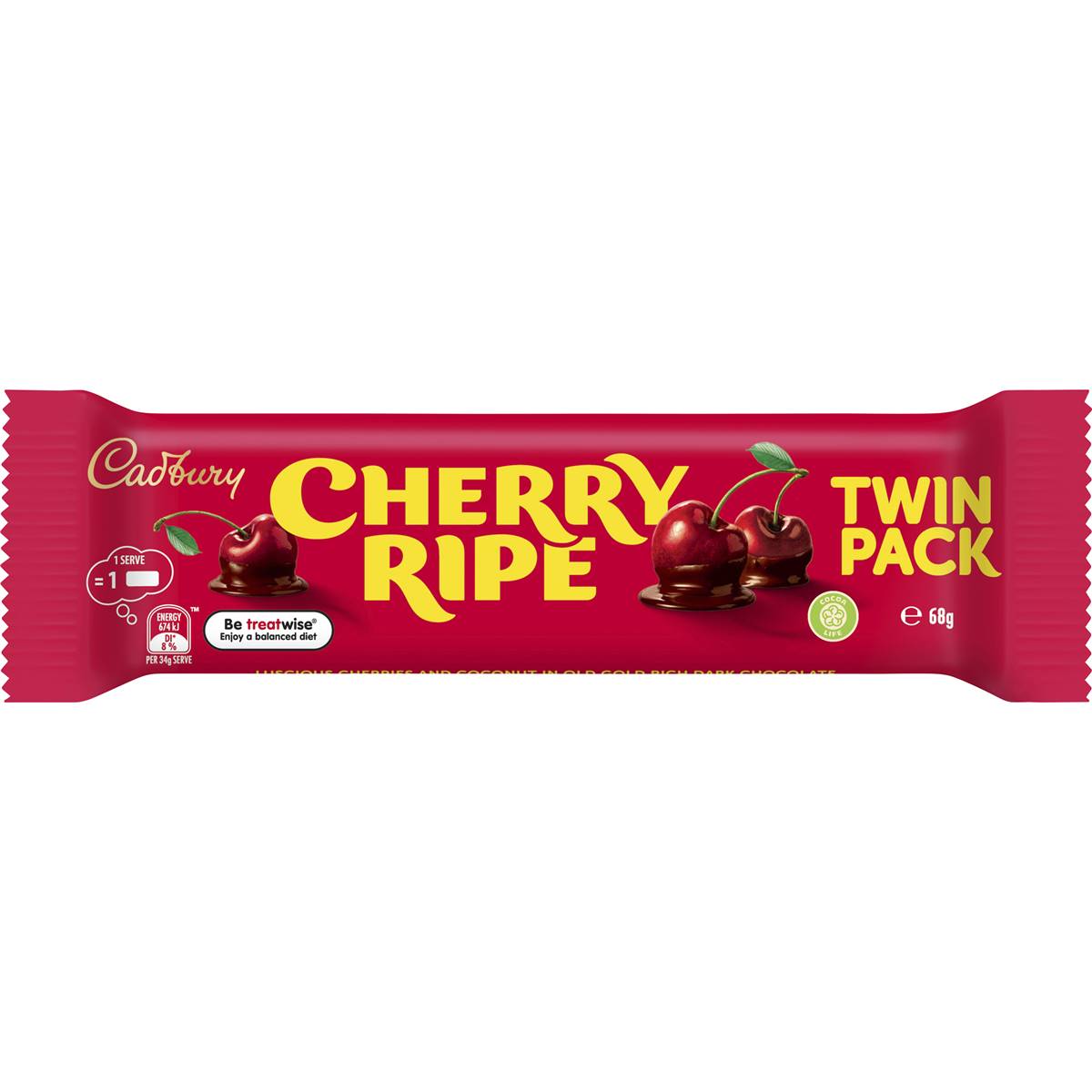 Cadbury Cherry Ripe Twin Pack Dark Chocolate Bar 68g
