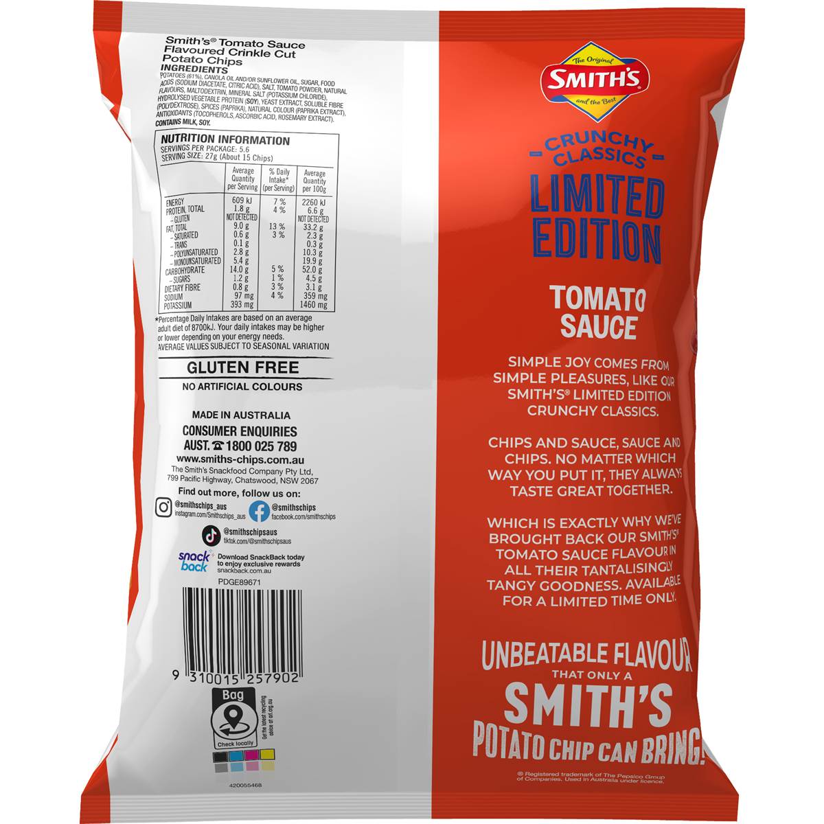 Smith's Crinkle Classic Tomato Sauce 150g