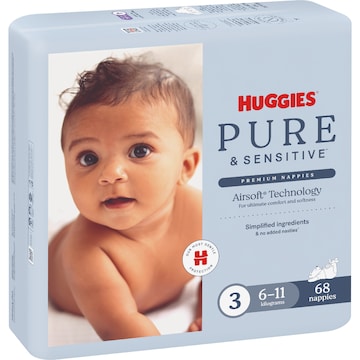 Huggies Pure & Sensitive Nappies Size 3 (6-12kg) 68 pack