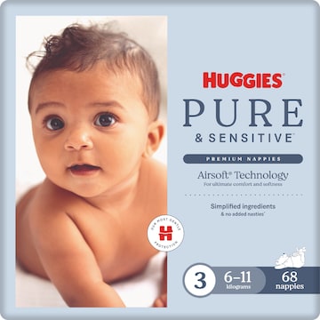 Huggies Pure & Sensitive Nappies Size 3 (6-12kg) 68 pack