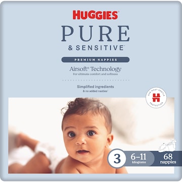Huggies Pure & Sensitive Nappies Size 3 (6-12kg) 68 pack