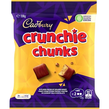 Cadbury Crunchie Chunks Chocolate Snack & Share Bag 130g