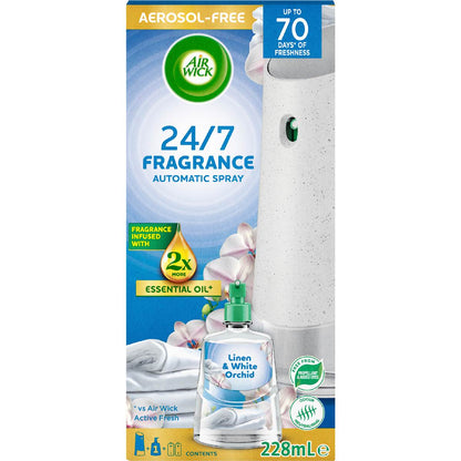 Air Wick 2x Essential Oil Auto Air Freshener Linen & White Orchid 228mL