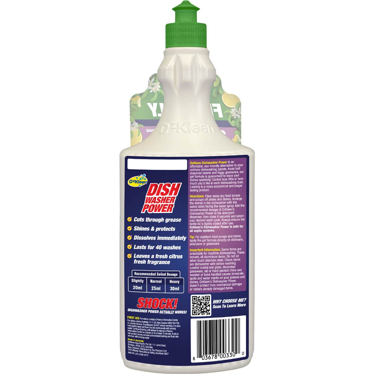 OzKleen Premium Dish Washer Power Dishwashing Liquid Citrus 1L