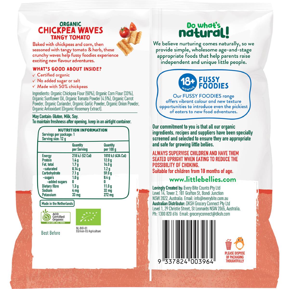 Little Bellies Organic Chickpea Waves Chips Tangy Tomato 12g