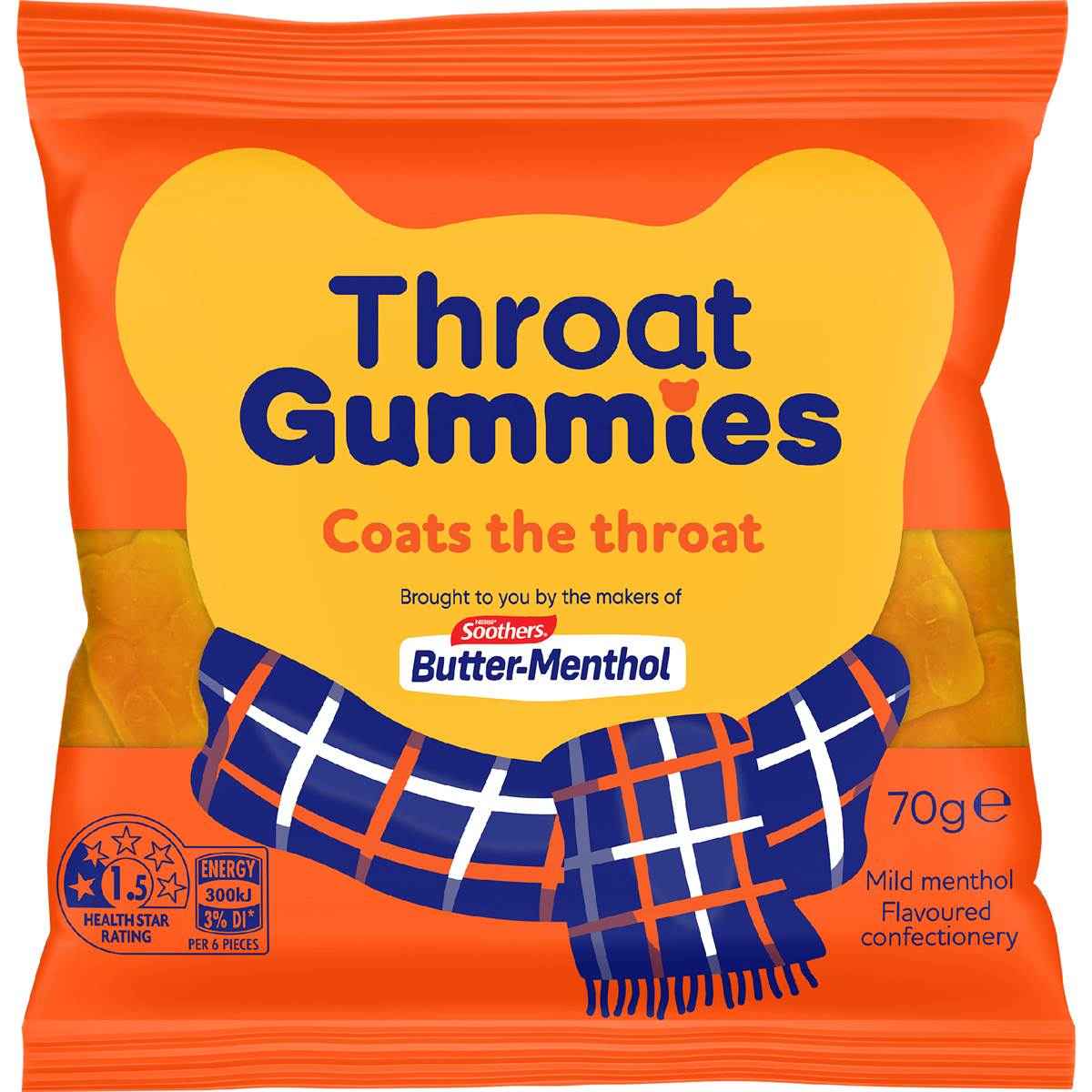 Soothers Butter Menthol Throat Gummies 70g