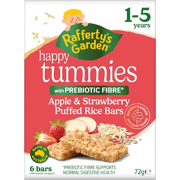 Rafferty's Garden Happy Tummies Apple & Strawberry Puffed Rice Bars 6 pack