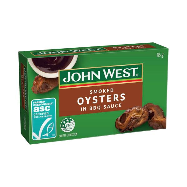JOHN WEST OYSTERS SMOKED:BBQ SAUCE:.:85 GRAM
