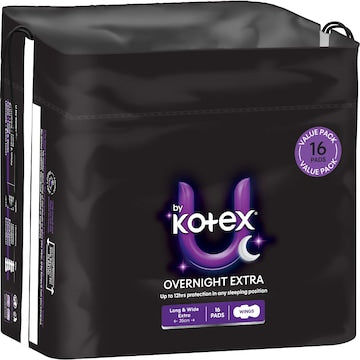 U by Kotex Overnight Extra Pads Long With Wings 16 pack