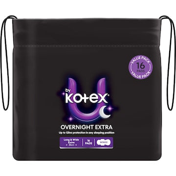 U by Kotex Overnight Extra Pads Long With Wings 16 pack