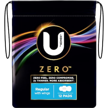 U by Kotex Zero Pads Regular With Wings 12 pack