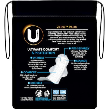 U by Kotex Zero Pads Regular With Wings 12 pack