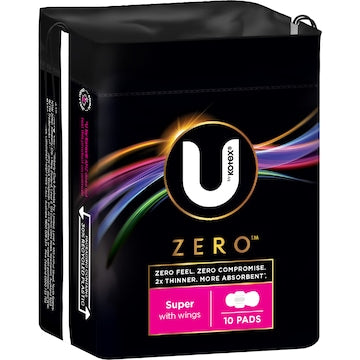 U by Kotex Zero Pads Super With Wings 10 pack