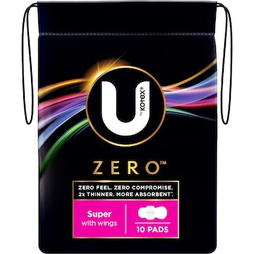 U by Kotex Zero Pads Super With Wings 10 pack