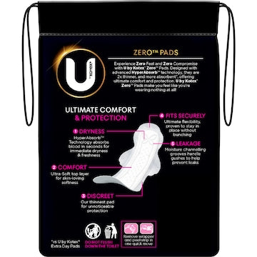 U by Kotex Zero Pads Super With Wings 10 pack