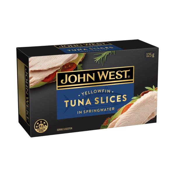 JOHN WEST TUNA SLICES:SPRINGWATER:.:125 GRAM