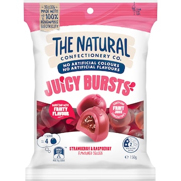 The Natural Confectionery Co. Juicy Bursts Lollies Strawberry & Raspberry 150g