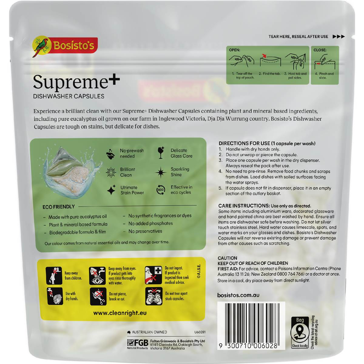 Bosisto's Supreme Plus Dishwasher Capsules Eucalyptus Oil 48 pack