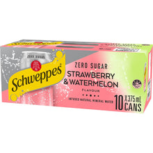 Schweppes Zero Sugar Strawberry & Watermelon Infused Water Cans 375mL x 10 pack