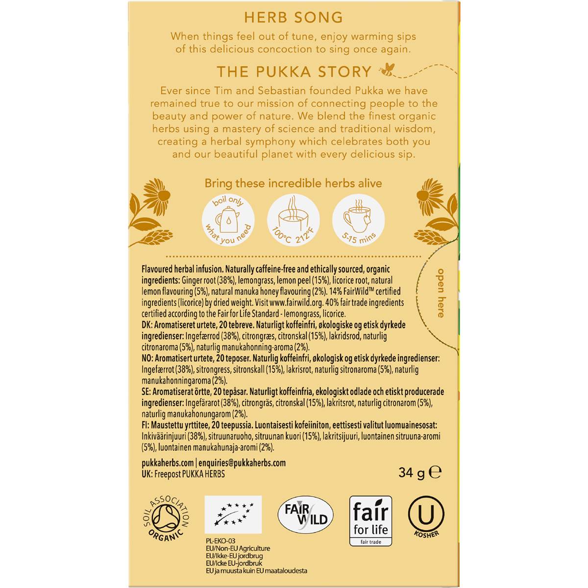 Pukka Lemon Ginger & Manuka Honey Tea Bags 20 pack