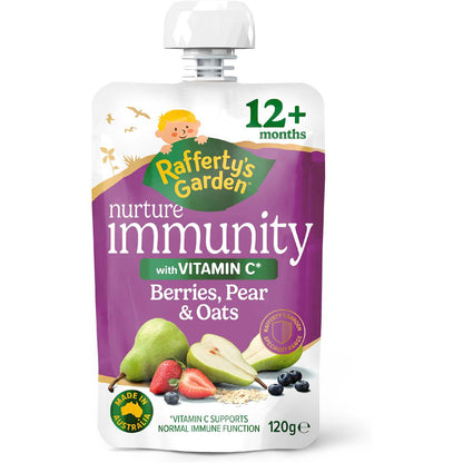Rafferty's Garden Nuture Immunity Food Pouch Berries Pear & Oats 12M+ 120g