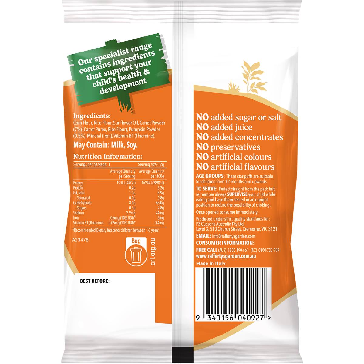 Rafferty's Garden Start Smart Star Puffs Carrot & Pumpkin 12g