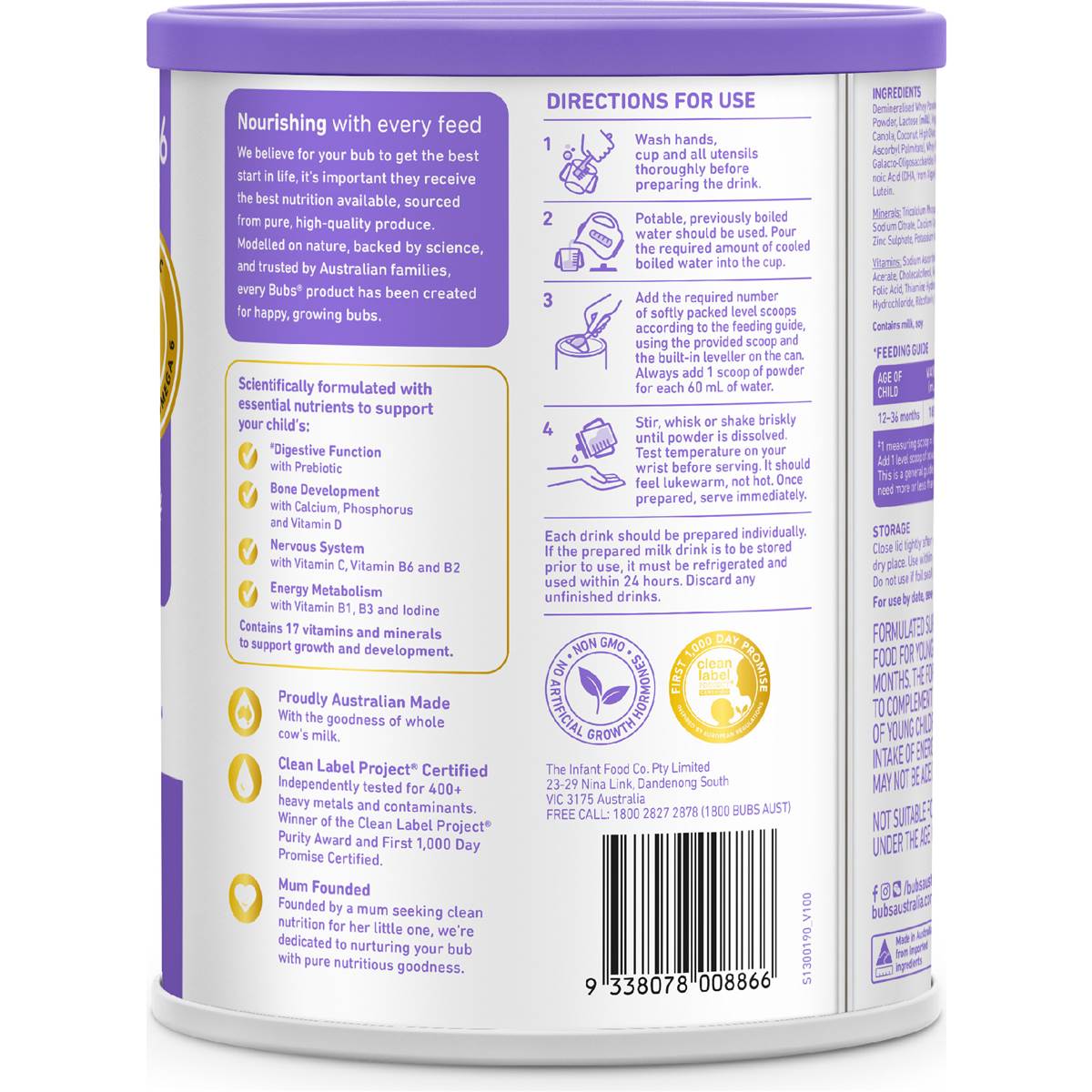 Bubs Essential Toddler Milk Drink Formula Stage 3 800g