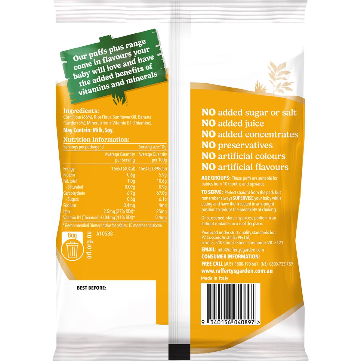 Rafferty's Garden Smiley Puffs Banana 30g