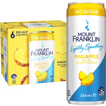 Mount Franklin Sparkling Water Cans Pineapple 250mL x 6 pack