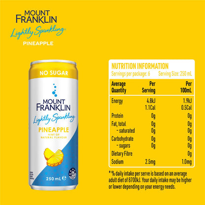 Mount Franklin Sparkling Water Cans Pineapple 250mL x 6 pack