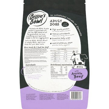 Billie's Bowl Adult Dry Dog Food With Aussie Beef 3kg