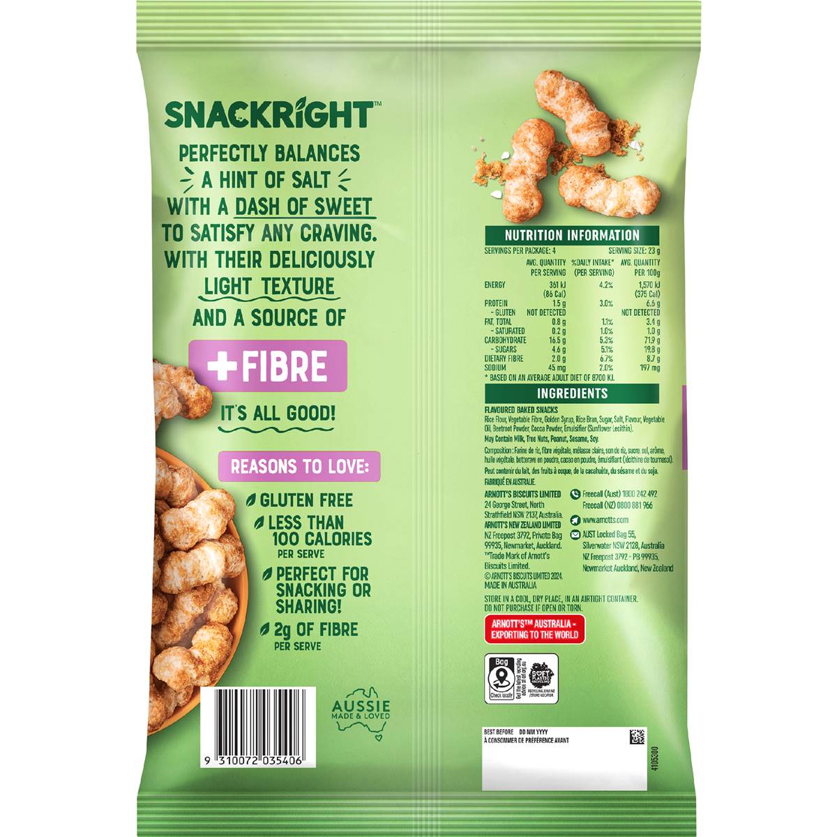 Arnott's Snack Right Salted Caramel Puffs 92g