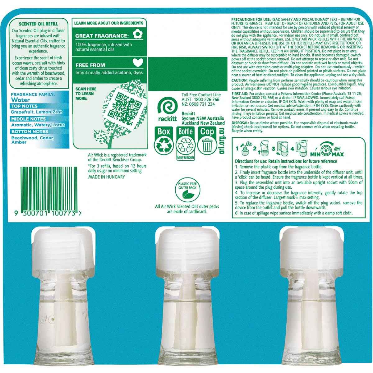 Air Wick 2x Essential Oil Ocean Waves & Sea Salt Plug In Refill 19mL x 3 pack