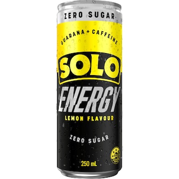 Solo No Sugar Energy Drink Lemon Flavour Can 250mL