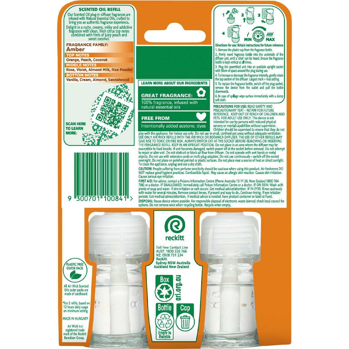 Air Wick 2x Essential Oil Vanilla & Shea Butter Plug In Refill 19mL x 2 pack