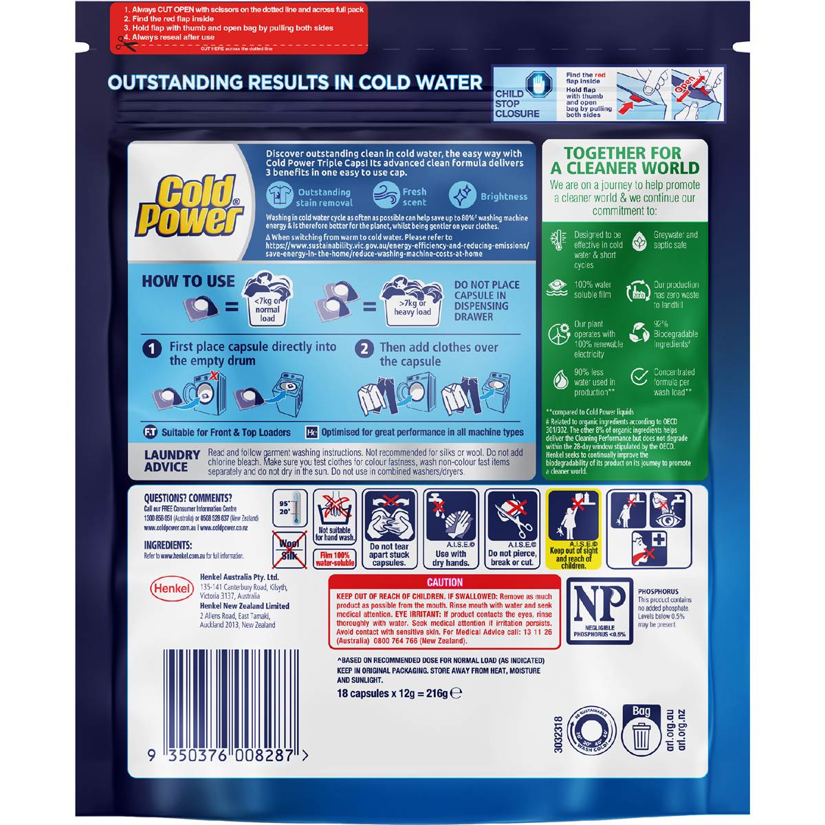 Cold Power Laundry Capsules Advanced Clean 18 pack