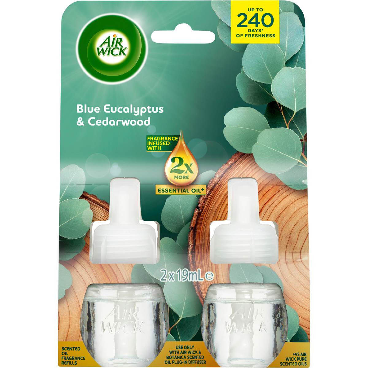 Air Wick 2x Essential Oil Eucalyptus & Cedarwood Plug In Refill 19mL x 2 pack
