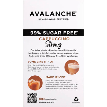Avalanche 99% Sugar Free Coffee Sachets Strong Cappuccino 10 pack
