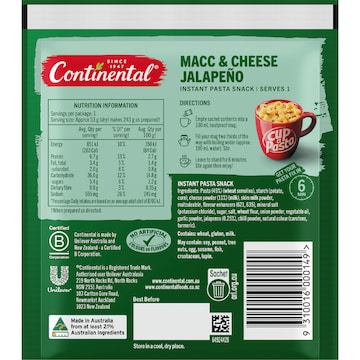 Continental Cup A Pasta Macc & Cheese Jalapeno 53g