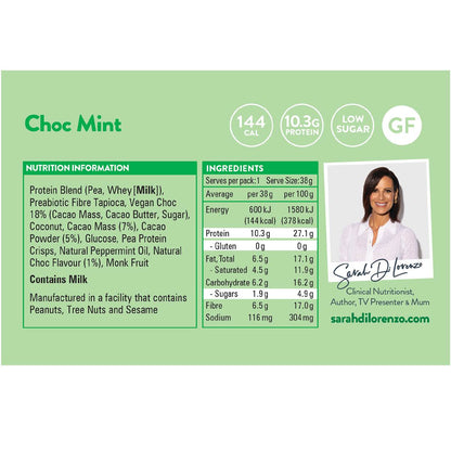 Sarah Di Lorenzo 10:10 High Protein Low Sugar Bar Choc Mint 38g