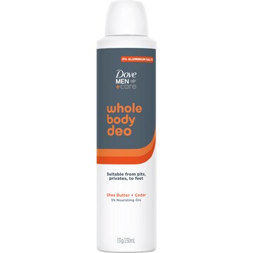 Dove Men+Care Whole Body Deodorant Aerosol Shea Butter Cedar 230mL