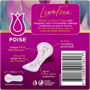 Poise LiveFree Ultrathin Pads Regular No Wings 14 pack