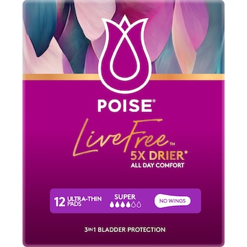 Poise LiveFree Ultrathin Pads Super No Wings 12 pack