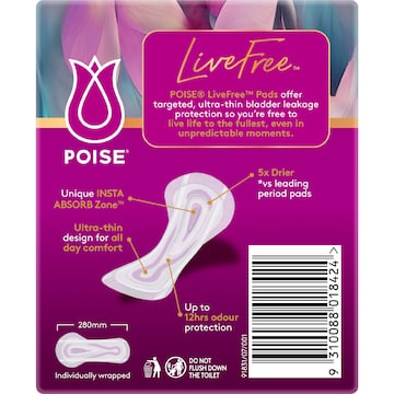 Poise LiveFree Ultrathin Pads Super No Wings 12 pack