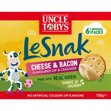 Uncle Tobys Le Snak Cheese & Bacon Dip & Crackers 132g 6 pack