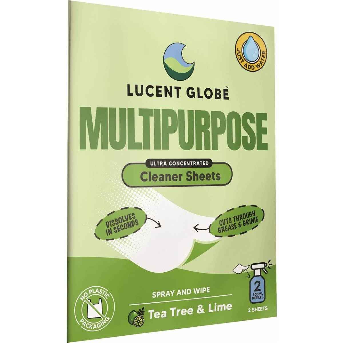 Lucent Globe Multipurpose Cleaner Sheets Tea Tree & Lime 2 pack