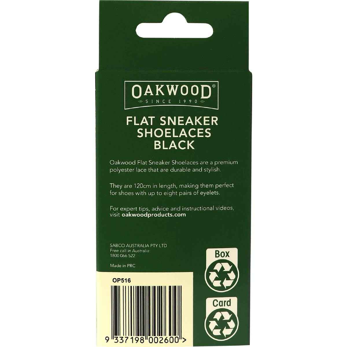 Oakwood Flat Sneaker Shoelaces Black 120cm each