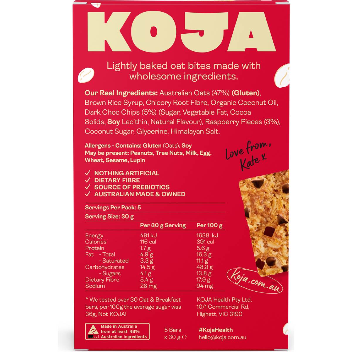 Koja Oat Bites Raspberry Choc Chip 150g