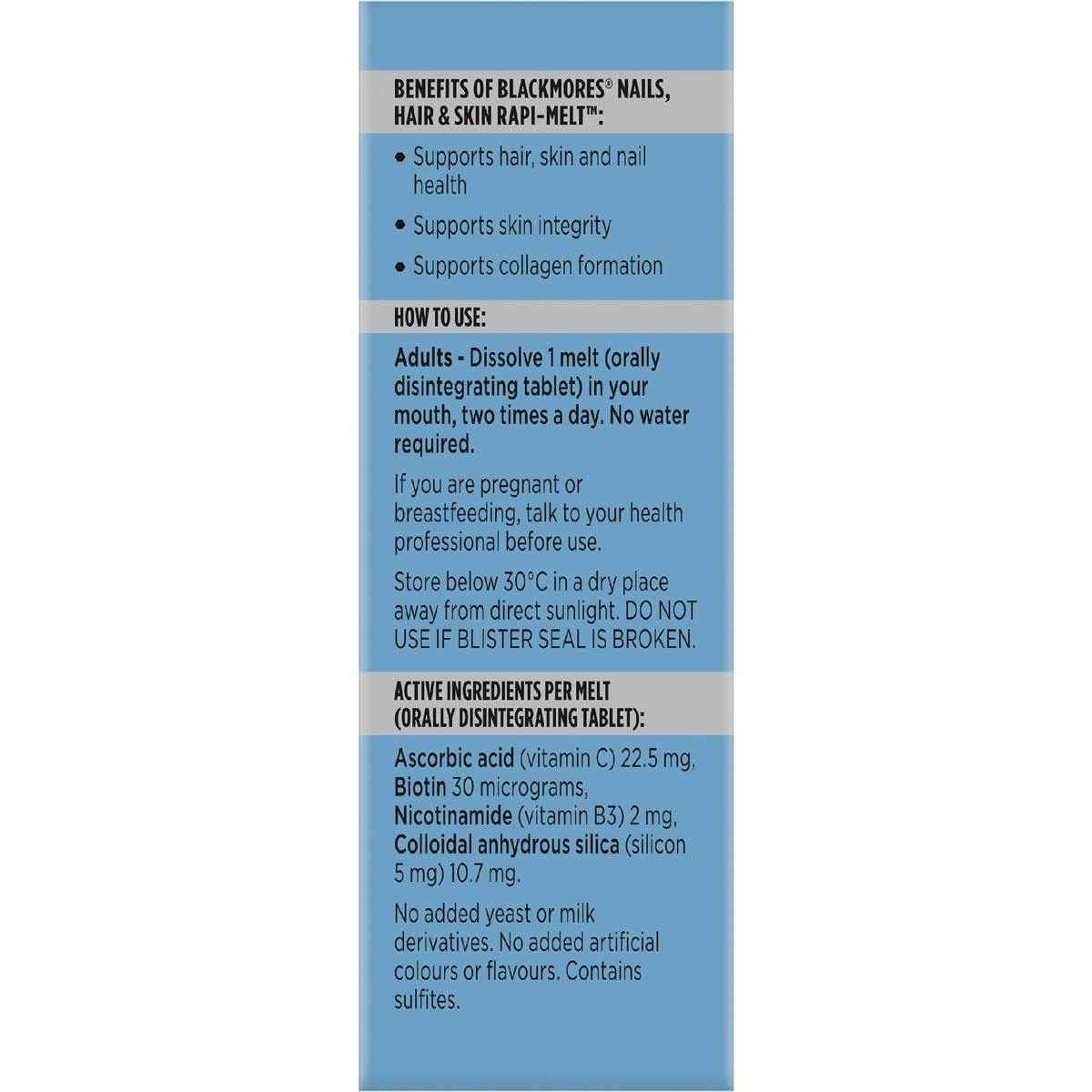 Blackmores Nails Hair & Skin Rapi Melt Blueberry Flavour Tablets 60 pack