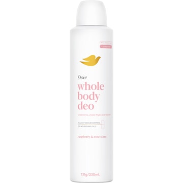 Dove Women Whole Body Deodorant Aerosol Raspberry Rose 230mL